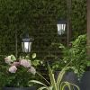 Solar-Powered Outdoor Lights - Set of 2 Weather Resistant Black Hanging Coach Lantern LED Lights with Shepherd Hooks for Mounting by Pure Garden - Pur