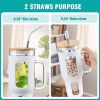 Glass Tumbler With Lid And Straw, 46 Oz Iced Coffee Cup With Handle, Glass Water Bottles With Silicone Sleeve, Glass Cup With Straws - Black