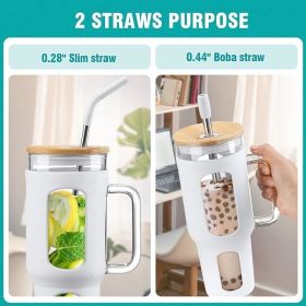 Glass Tumbler With Lid And Straw, 46 Oz Iced Coffee Cup With Handle, Glass Water Bottles With Silicone Sleeve, Glass Cup With Straws - Black