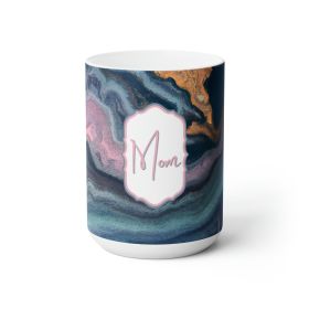 Decorative Ceramic Mug 15oz - Navy Blue Marble Swirl Pattern - 15oz