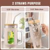 Glass Tumbler With Lid And Straw, 46 Oz Iced Coffee Cup With Handle, Glass Water Bottles With Silicone Sleeve, Glass Cup With Straws - Black