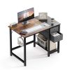 Modern Simple Style Home Office Writing Desk with 2-Tier Drawers Storage,Black Rustic,47IN - as Pic