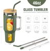 Glass Tumbler With Lid And Straw, 46 Oz Iced Coffee Cup With Handle, Glass Water Bottles With Silicone Sleeve, Glass Cup With Straws - Black